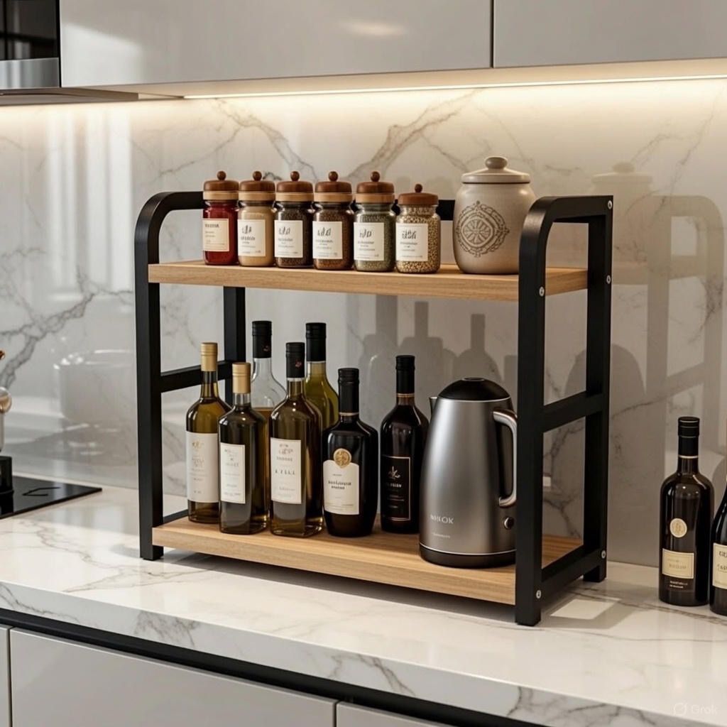 Elegancki Dwupoziomowy Metalowy Organizer Kuchenny